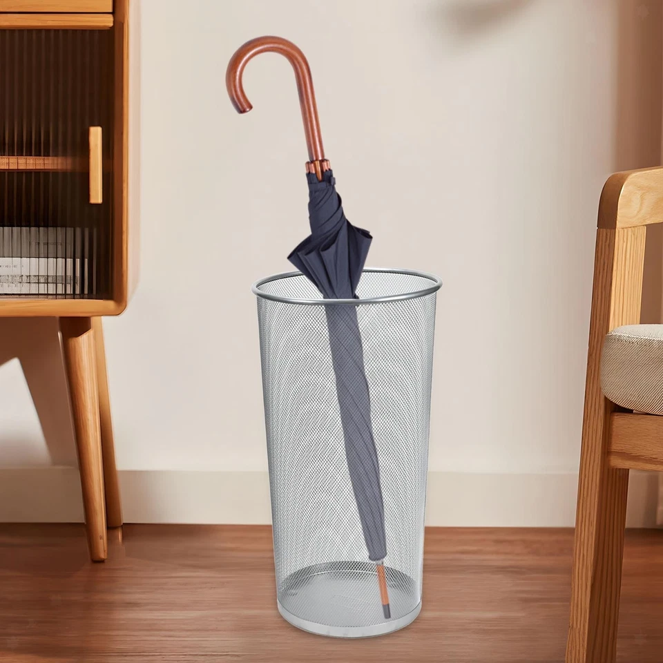 Porta Ombrelli Cesto Cestino In Metallo Traforato Casa Colore Argento 50 Cm - Immagine 2 di 4