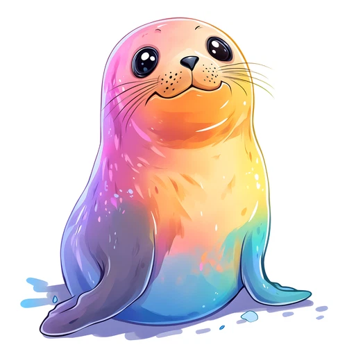 Cute Sealion Chibi Colourful Animal Self Adhesive Sticker