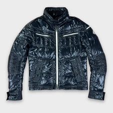 Moncler Berriat Puffer Jacket Men’s Size 2 M Medium Black Shiny Down Moto Style
