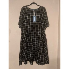 ModCloth Just in Time  Black Gold Metallic Fit & Flare Geometric Plaid 2X NWT  