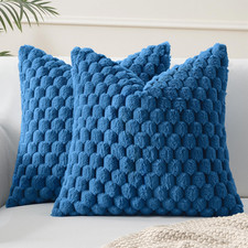 Navy Blue Faux Fur Decorative Throw Pillow Covers 18X18 Inch Set of 2 Super Soft