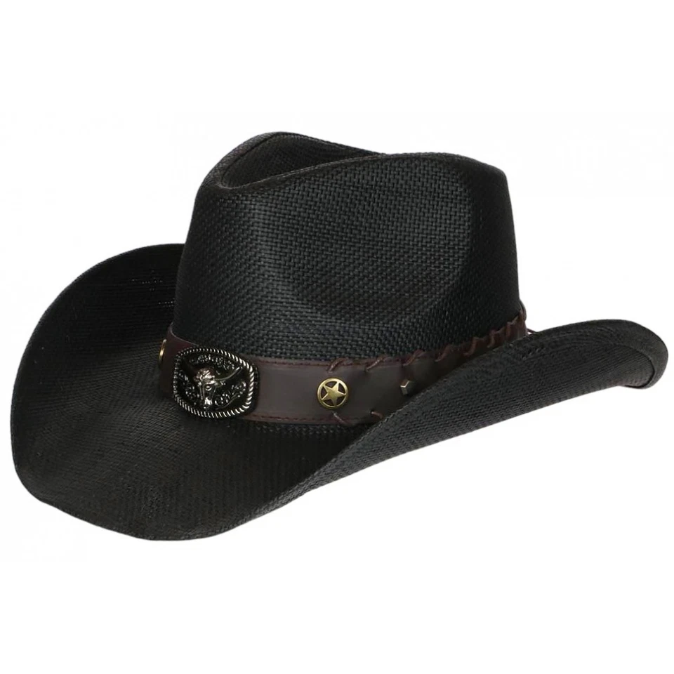 Chapeau Country Noir en Paille Western Qualite Prestige Nashy-Taille unique - Photo 1/4