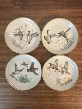 4 - Vintage PICKARD Abercrombie & Fitch GAME BIRDS Butter Pats / Coasters, 3.5"