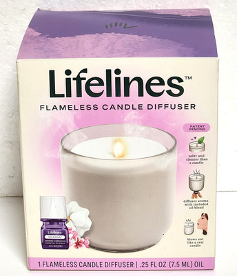 Lifelines Flameless Candle Diffuser With Essential Oil - Frosted Glass - Cream