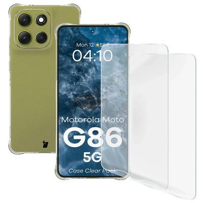 Handyhülle + 2x Folie für Motorola Moto G86 5G Bizon Case Cover Etui Transparent