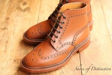 Loake Burford Tan Brown Leather Derby Brogue Boots Shoes Men UK 7 US 8