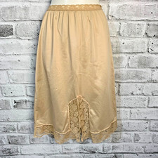 Vintage Slip Skirt M Nude Silky Satin Lace Fairy Coquette Boho Y2K Whimsigoth