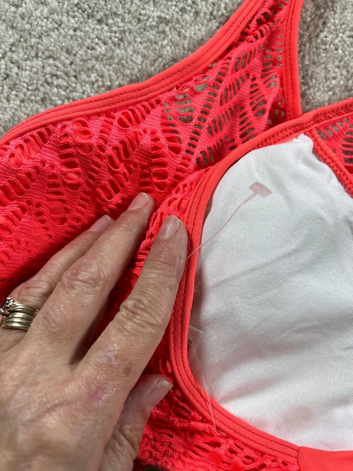 Traje de baño para mujer Nautica halter top mediano coral ganchillo nailon Foto 2 de 4