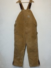 Carhartt Bib Overalls Mens 38x30 R41 BRN Quilted Lined Duck 1/2 Zip