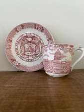 OLD ENGLISH STAFFORDSHIRE ADAMS DEMITASSE CUP  SAUCER - UTAH STATE DESERET BOOK