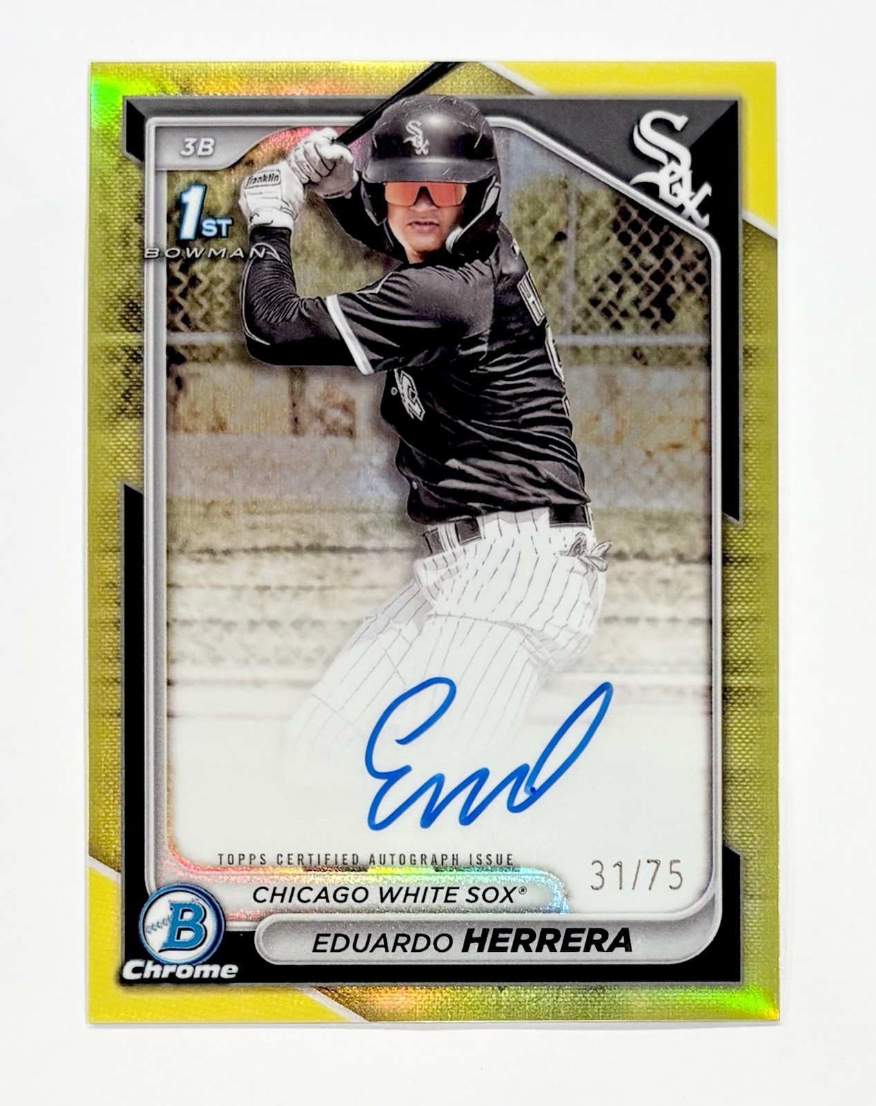 2024 Bowman Chrome Prospect Auto Yellow Refractor /75 Eduardo Herrera #CPA-EH