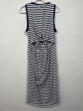 J. Crew Women’s Navy and White Striped Midi Dress with Back Cutout, Size L