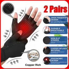 2 Pairs Copper Compression Arthritis Gloves Carpal Tunnel Joint Pain Relief Hand