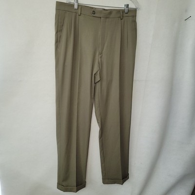 Northern Comfort Mens Khaki Pleated Cuffed Dress Pants W36 L34 Office Preppy