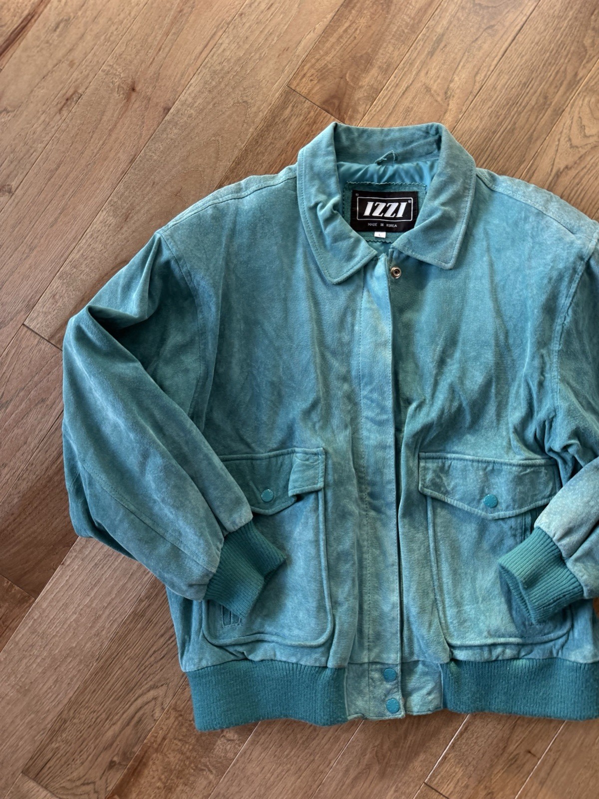 Vintage - 1980's Suede Leather Bomber | Flight Jacket | Aqua Teal Green