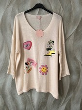 🖤 Feinstrick-Pullover | Comic-Print | Beige | Neu | Gr. 44–46 | Italy Mode