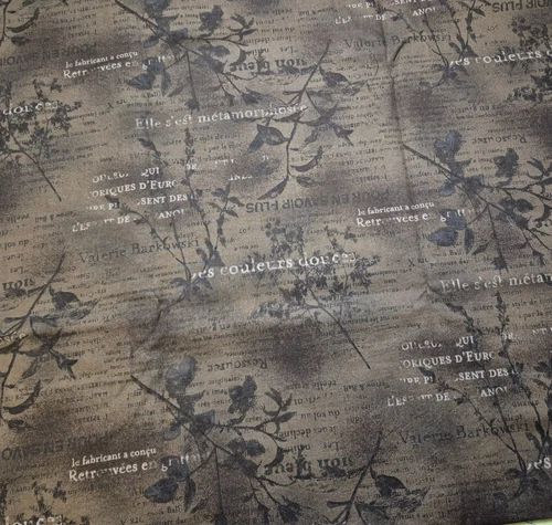 Daiwabo EE Schenck Cotton Fabric "Dear Grace" Dark Brown Words Flowers 1 Yard - product listing photo