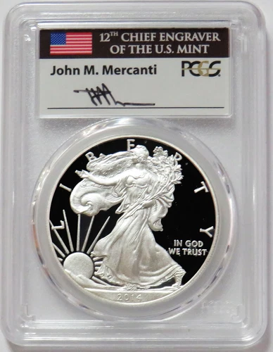 2014 W AMERICAN SILVER EAGLE MERCANTI SIGNED $1 PROOF 1 oz COIN PCGS PF 70 DCAM