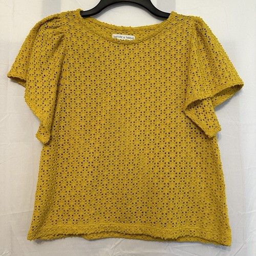 Madewell Texture & Thread Size Small Yellow Eyelet Flutter Short Sleeve Top - 第 1/3 張圖片