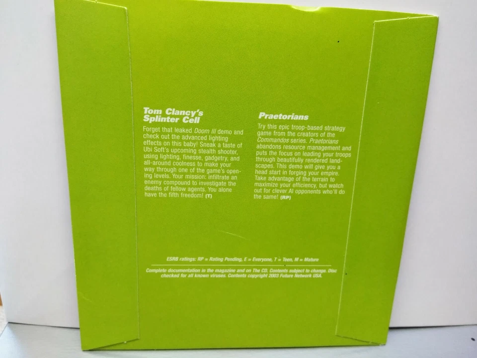 PC Gamer Magazine Demo Disc 7.26 MARCH 2003 SPLINTER CELL - PRAETORIANS NEW - Image 2 of 2