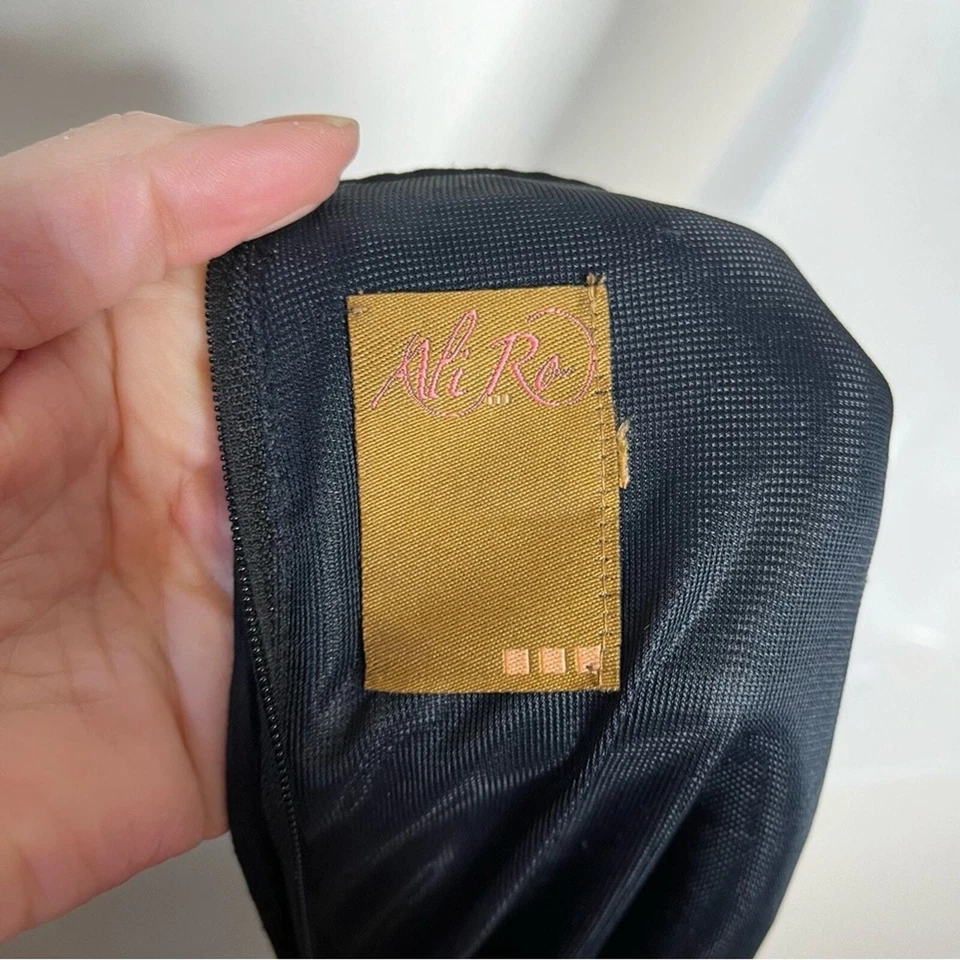 ALI RO Vestido Negro Lentejuelas Rayas Manga Gorra Cóctel Fiesta Talla 10 Foto 4 de 4