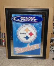 VINTAGE 2002 PITTSBURGH STEELERS BUD LIGHT BEER MIRROR-SIGN-ALE-BAR-FOOTBALL-NFL