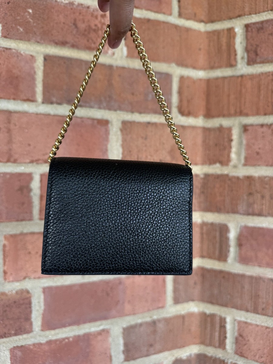 Gucci★素敵！Zumi Black Leather Gold Chain Mini Wallet New Gucci Zumi Black Leather Gold Chain Bi-Fold Mini Wallet
