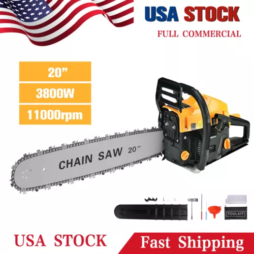 62cc Gas Chainsaw Upgraded 20" Gasoline Powered Chain Saws 2-Stroke Engine Cut