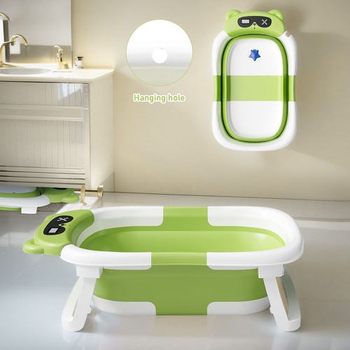 Foldable Infant Baby Bath Tub Collapsible Newborn Shower Bathtub with Termometer - Picture 31 of 37