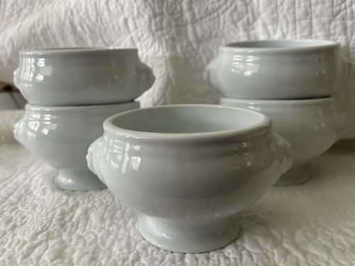 NEW~SET Of 5~Over & Back White Porcelain LION HEAD Footed SOUP BOWLS 12oz - Picture 7 of 8