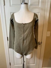Good American Half Zip Ribbed Bodysuit Sea Turtle Green Size 5 2XL NWT