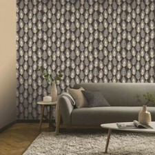 Charcoal Glam Feather Wallpaper Arthouse Leaves Black Cream Metallic Gold Leaf
