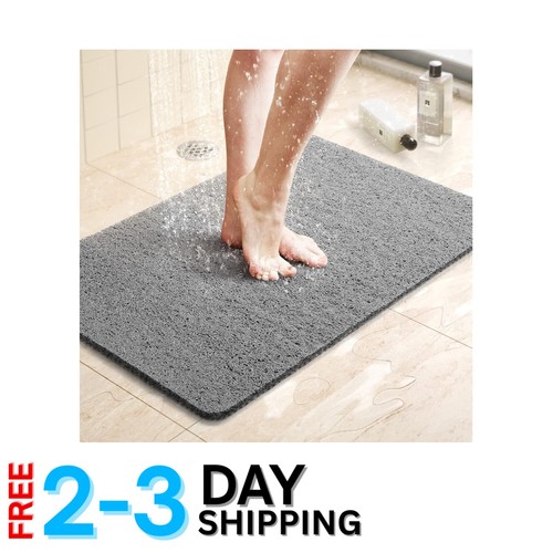 Shower Mat PVC 24x16 Inch Non-Slip Quick Drying Bath Mat for Tub Bathroom Grey