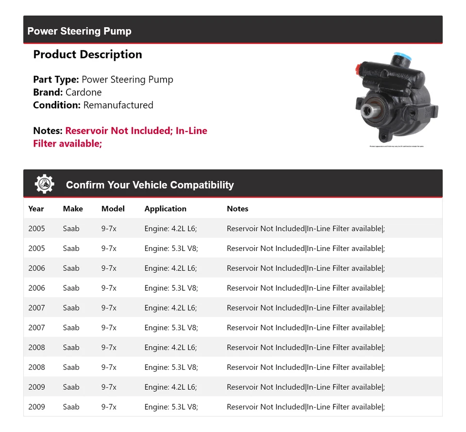 Bomba de direção hidráulica Cardone 2006 2007 2008 para 2005-2009 Saab 9-7x - Imagem 2 de 4