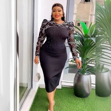 African Women Elegant Party Beads Bodycon Long Dress Kaftan Evening Wedding Gown