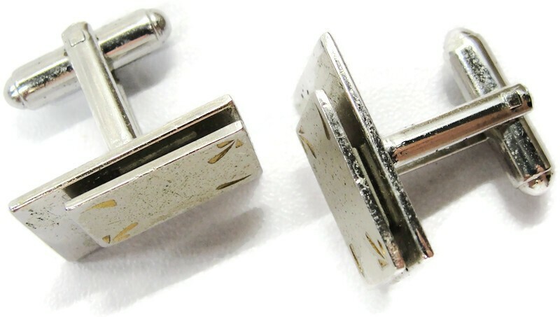 Rectangular Cufflinks Polished Brushed Silver Ton… - image 3
