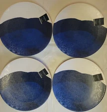 4x Nautica Home Blue & White Wave Dinner Plates Melamine Nautical Ocean 11in