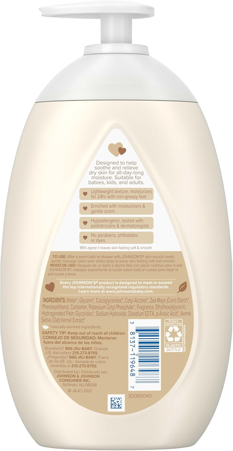 Johnson's Skin Nourish Moisturizing Baby Lotion for Dry Skin with Vanilla & Oat 