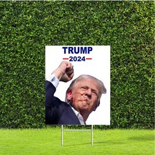 Trump Fist Up 2024 Red White Blue Large Yard Sign w Metal H Stake