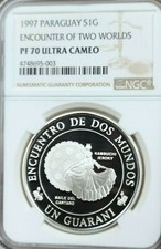 1997 PARAGUAY SILVER 1 GUARANI BAILE DEL CANTARO NGC PF 70 ULTRA CAMEO PERFECT