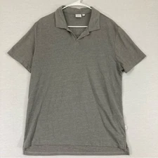 Onia Gray Linen Blend Short Sleeve Polo Shirt Large