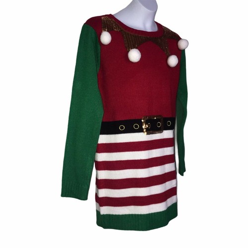 NWT It's Our Time Ugly Christmas Tunic Elf Sweater Girl's XL - Picture 5 of 9