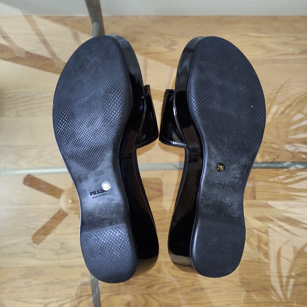 Prada Platform Slide Sandals Women's 39.5/8.5 Canvas Patent Prada Platform Slide Sandals Women's 39.5/8.5 Canvas Patent