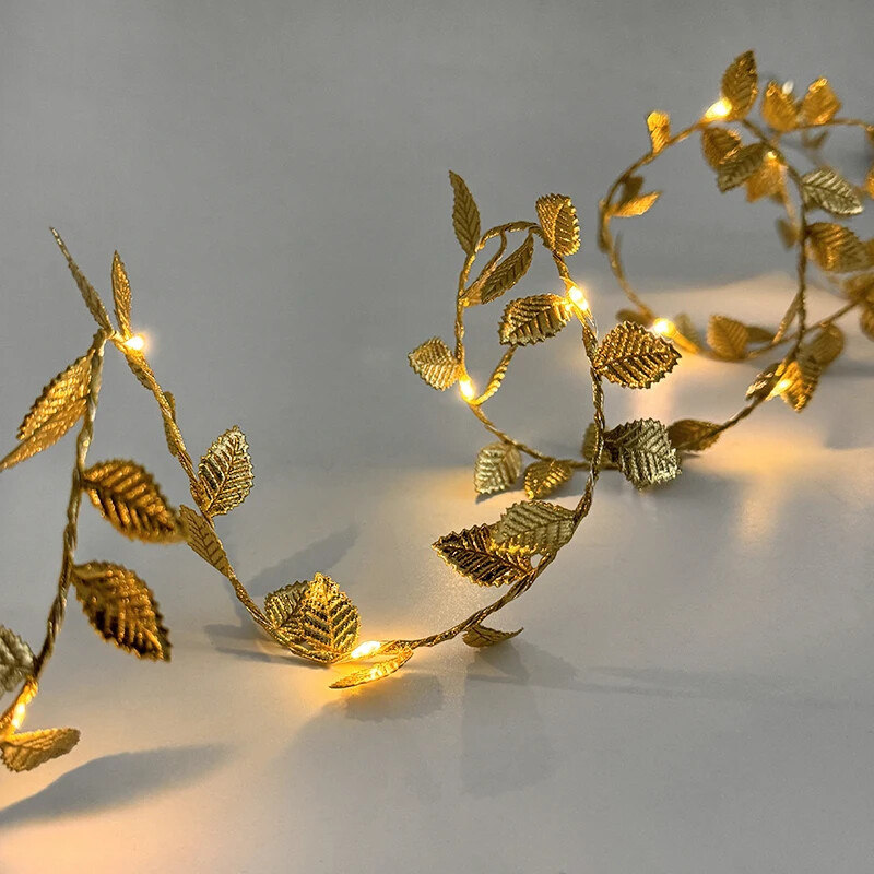 2M 20LED Golden Leaves String Fairy Lights For Wedding Birthday Party