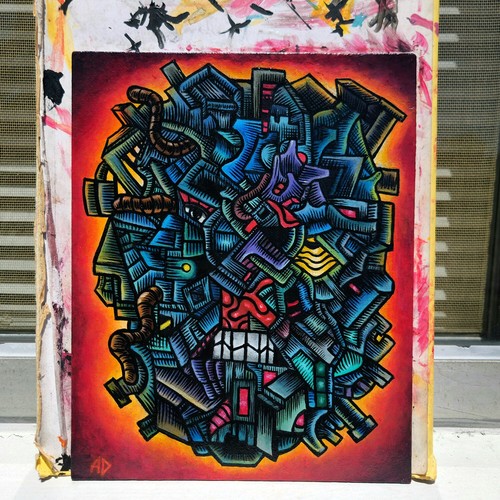 ORIGINAL ARTWORK Outsider Art Abstract Psychedelic Painting | TEETH GNASHER - Picture 6 of 7