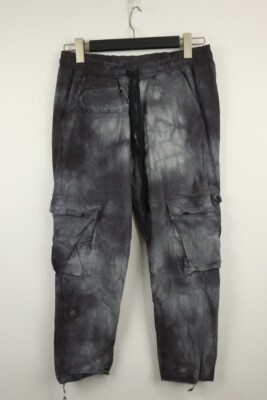 THOM KROM Grey Drawstring Relaxed Tie Dye Cargo Pants Trousers Size S W28