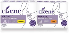 Claene Organic Large & Overnight Menstrual Pads Sanitary Napkins With Wings L&MP