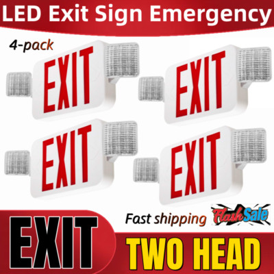 4 Pack LED Emergency Exit Light Adjustable 2 Head With Battery Back-up UL 924