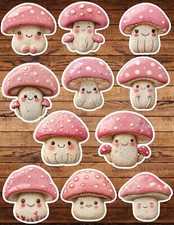 Pink Mushroom Die Cut Vinyl Stickers Set Notebook Laptop Waterbottle