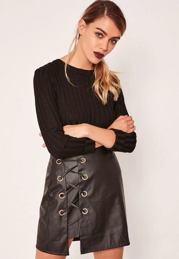 Black leather skirt missguided cheap